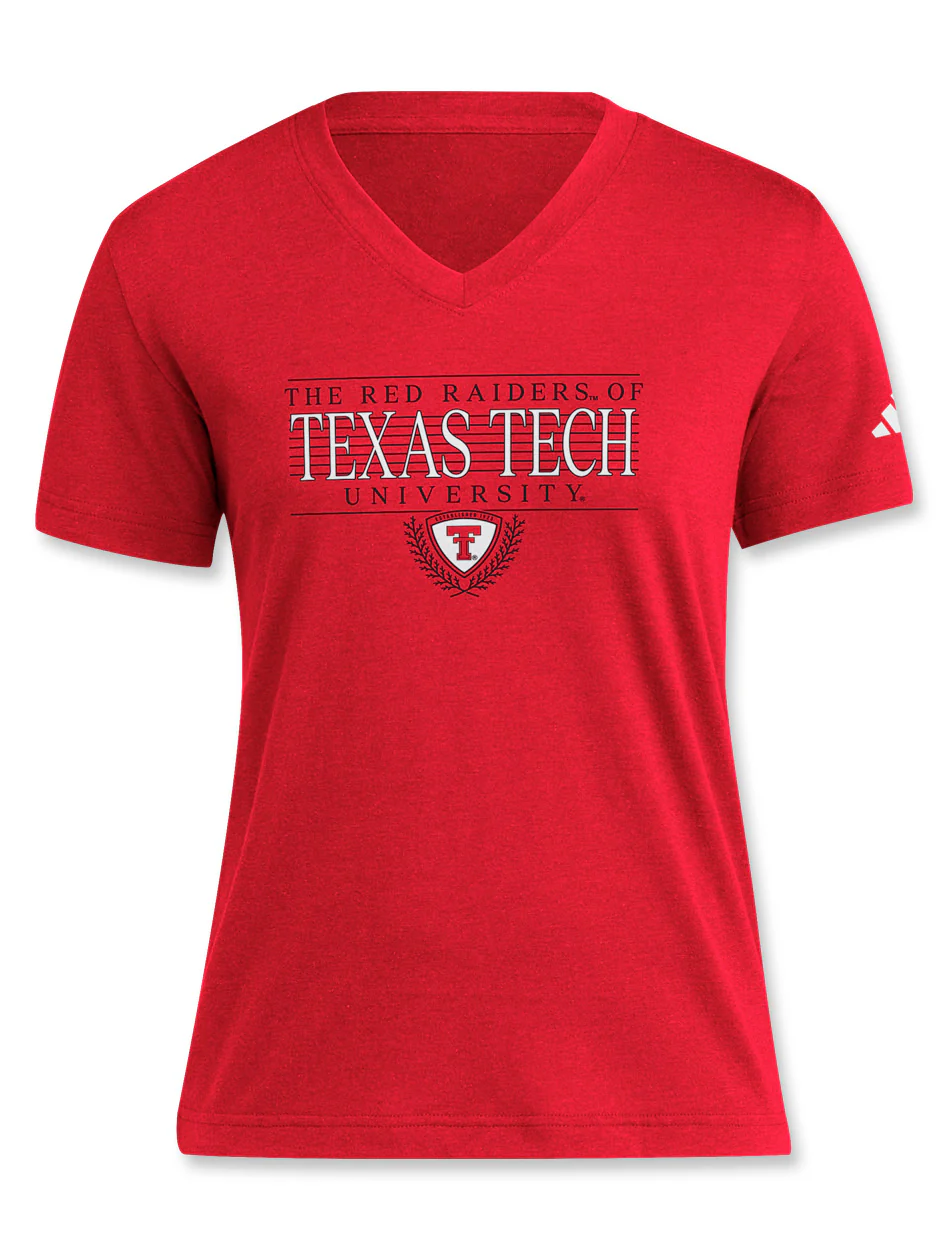 Adidas Texas Tech "Laurel Shield" Women's Blended Short Sleeve V-Neck