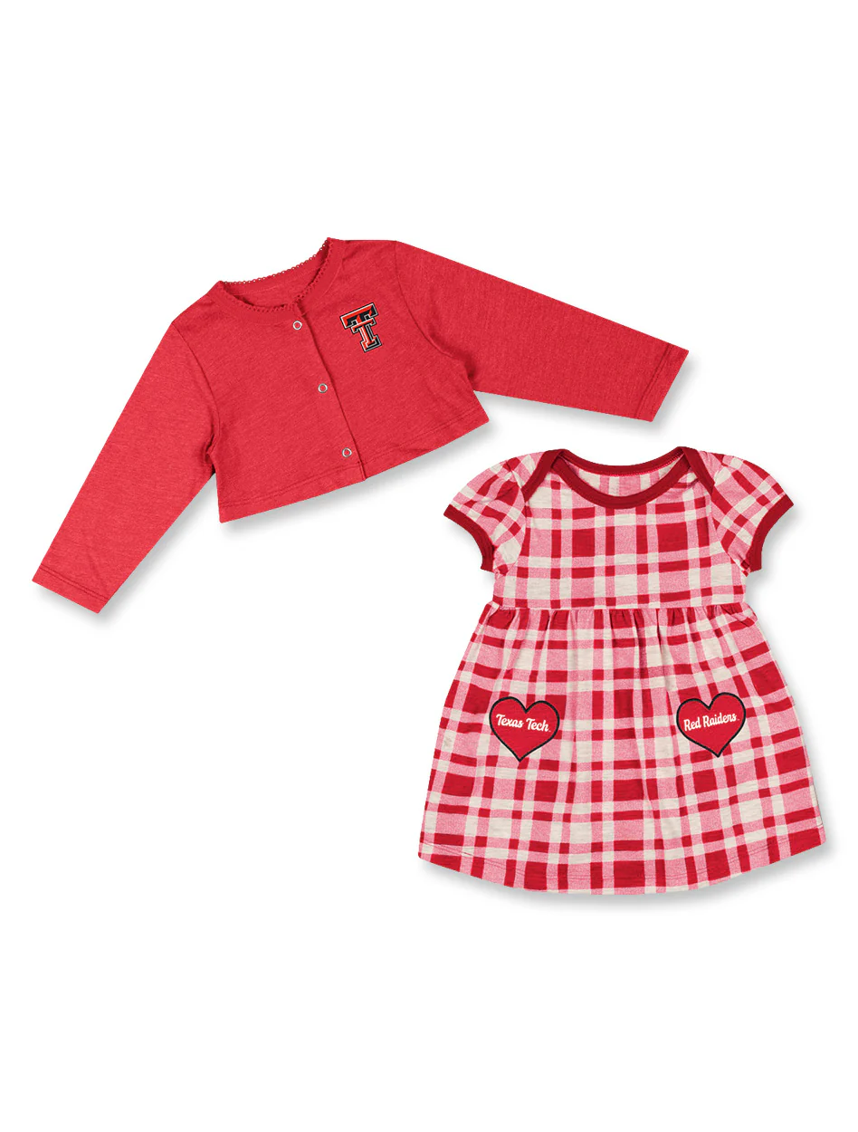 Arena Texas Tech "Marceline" Infant Plaid Dress and Cardigan Set