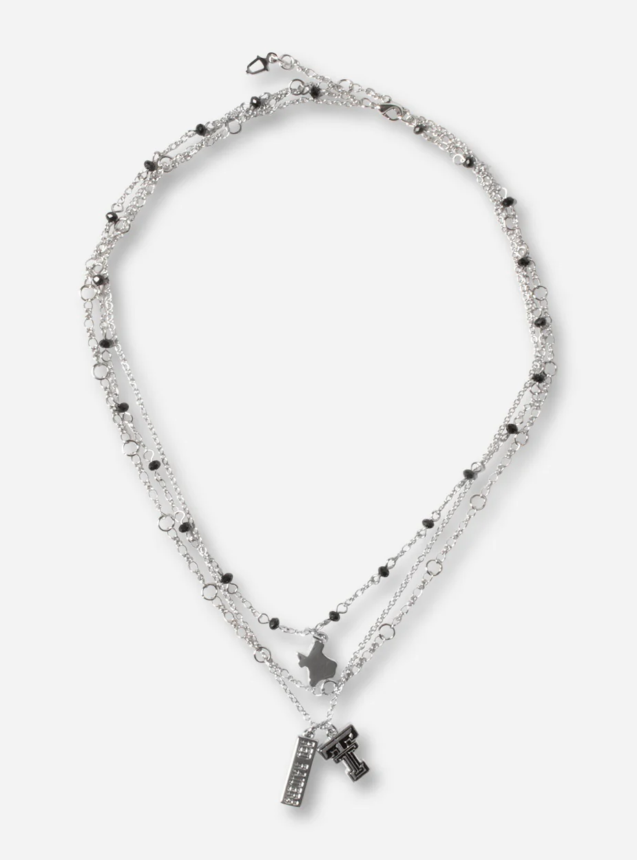 Emerson Texas Tech Double T & Red Raiders Silver & Black Charm Necklace