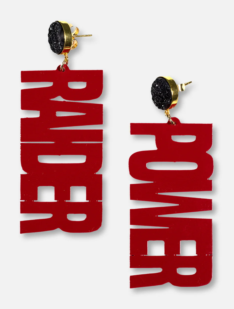 TeamRLN Texas Tech Red Raiders Raider Power On 18K Gold-Plated Setting Black Druzy Post Earrings