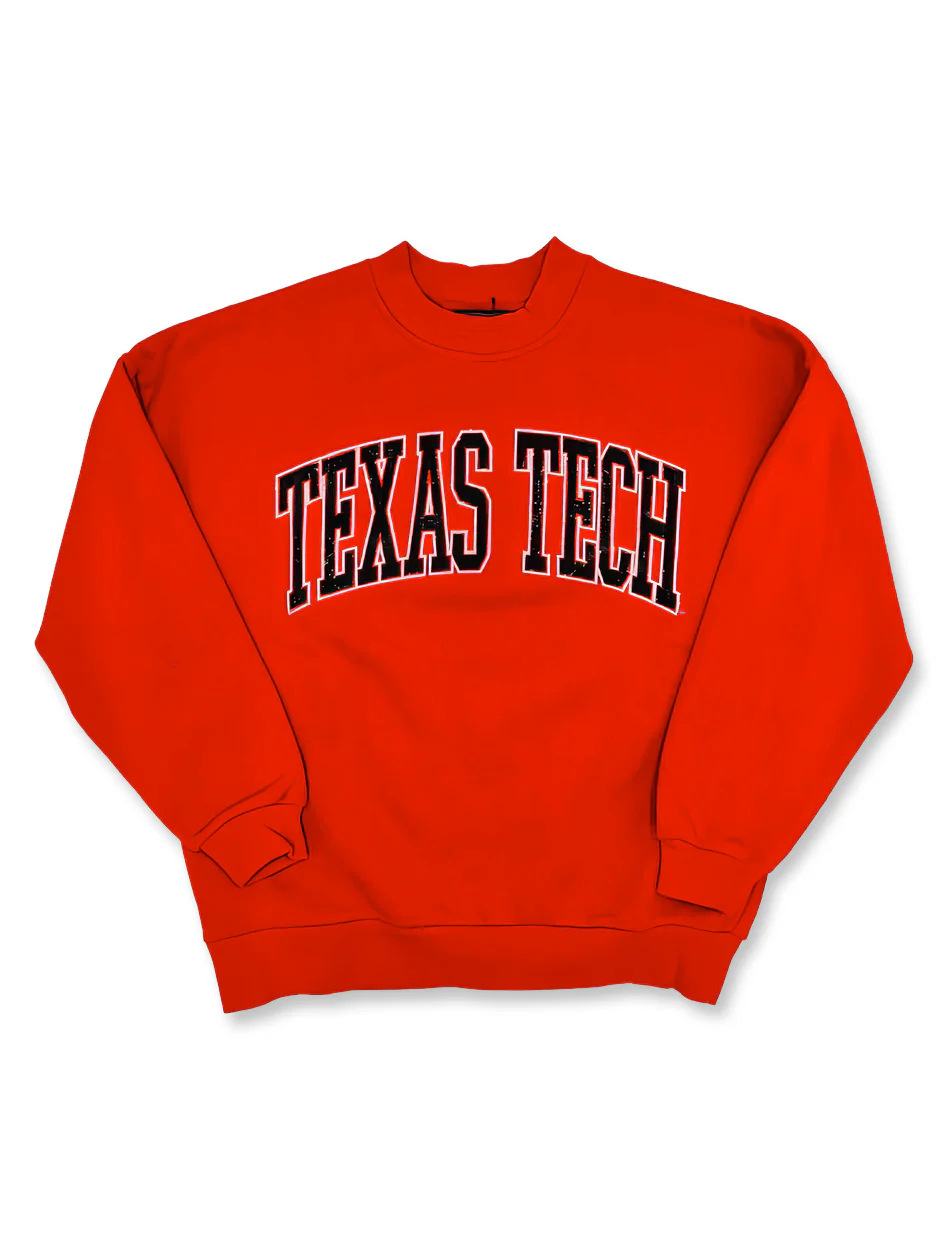 Texas Tech Arch in Rhinestone on Crewneck Sweatshirt