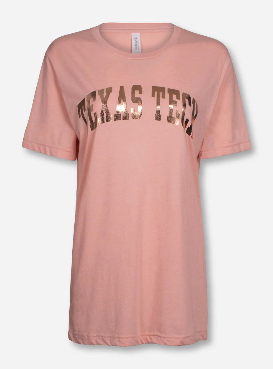 Texas Tech Arch in Rose Gold Foil on Light Pink T-Shirt