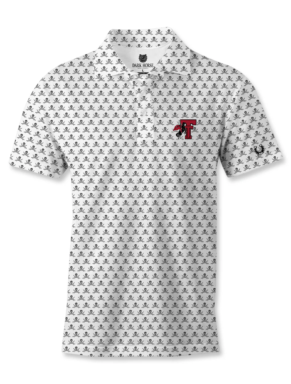 Texas Tech Dark Horse Leach Era "Repeat Crossbones" Premium White Polo
