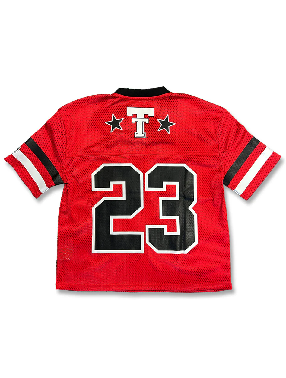 Texas Tech Dark Horse "Star Script" Red Mesh Crop Top - Image 2