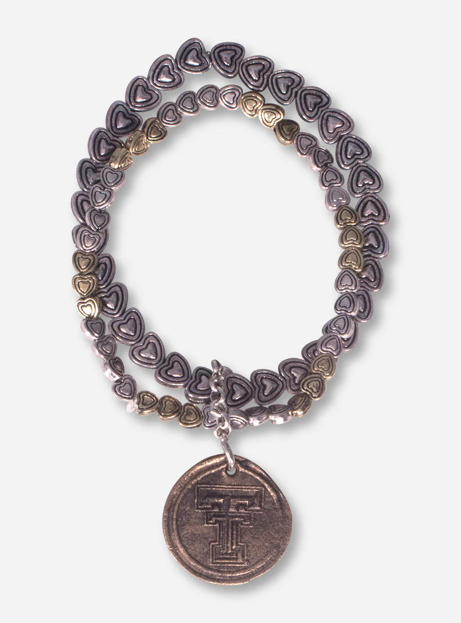 Texas Tech Double T Antique Bronze Heart Bracelet