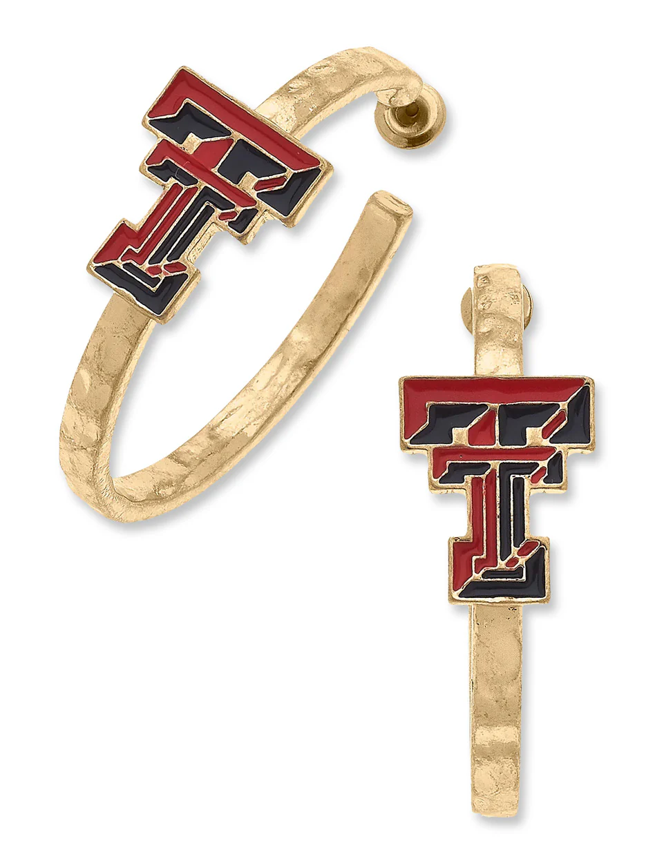 Texas Tech Double T Enamel Logo Hoop Earrings