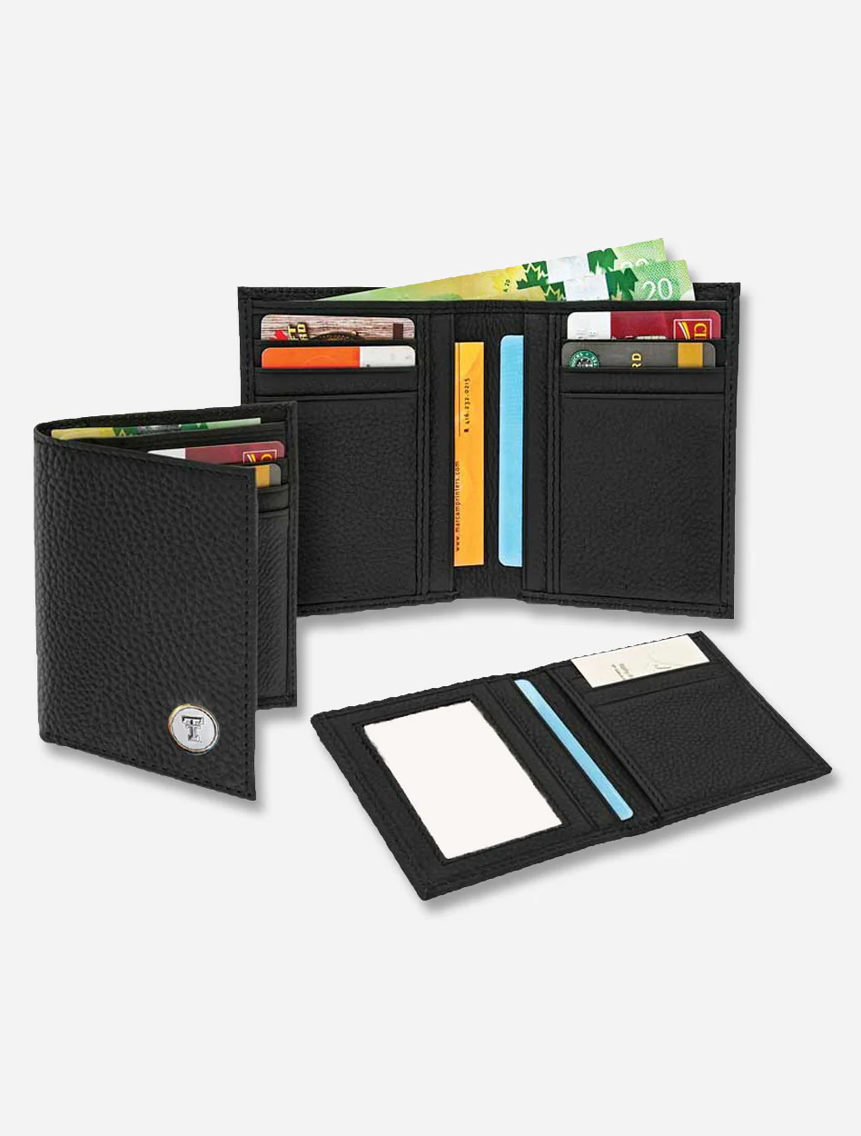 Texas Tech Double T Medallion on Leather Pebble Grain Bi-fold Wallet