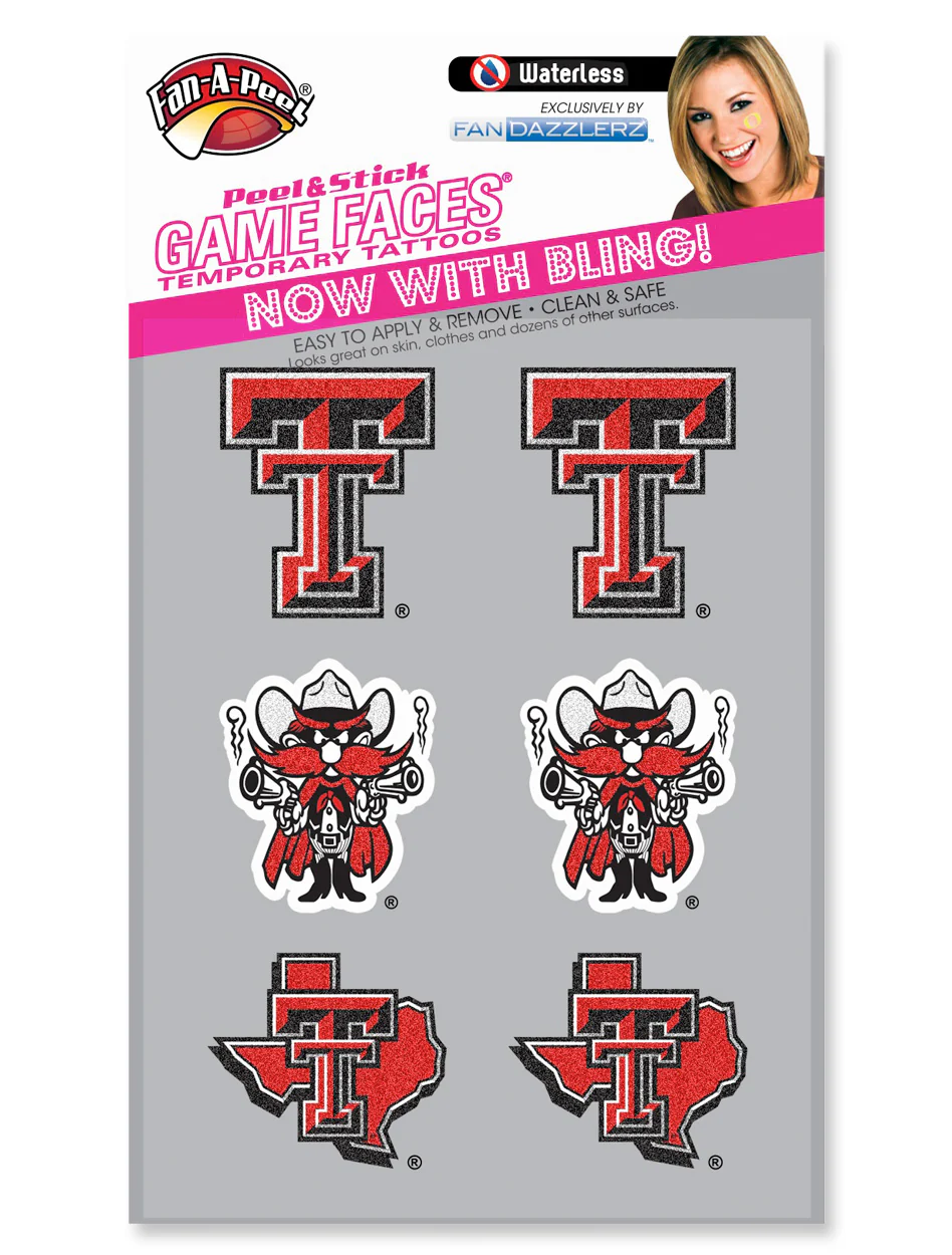 Texas Tech Double T, Pride, Raider Red Glitter Body Sticker