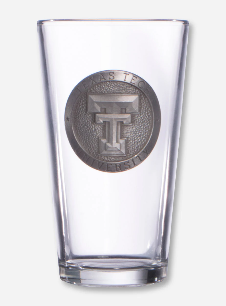 Texas Tech Double T Silver Emblem on Pint Glass