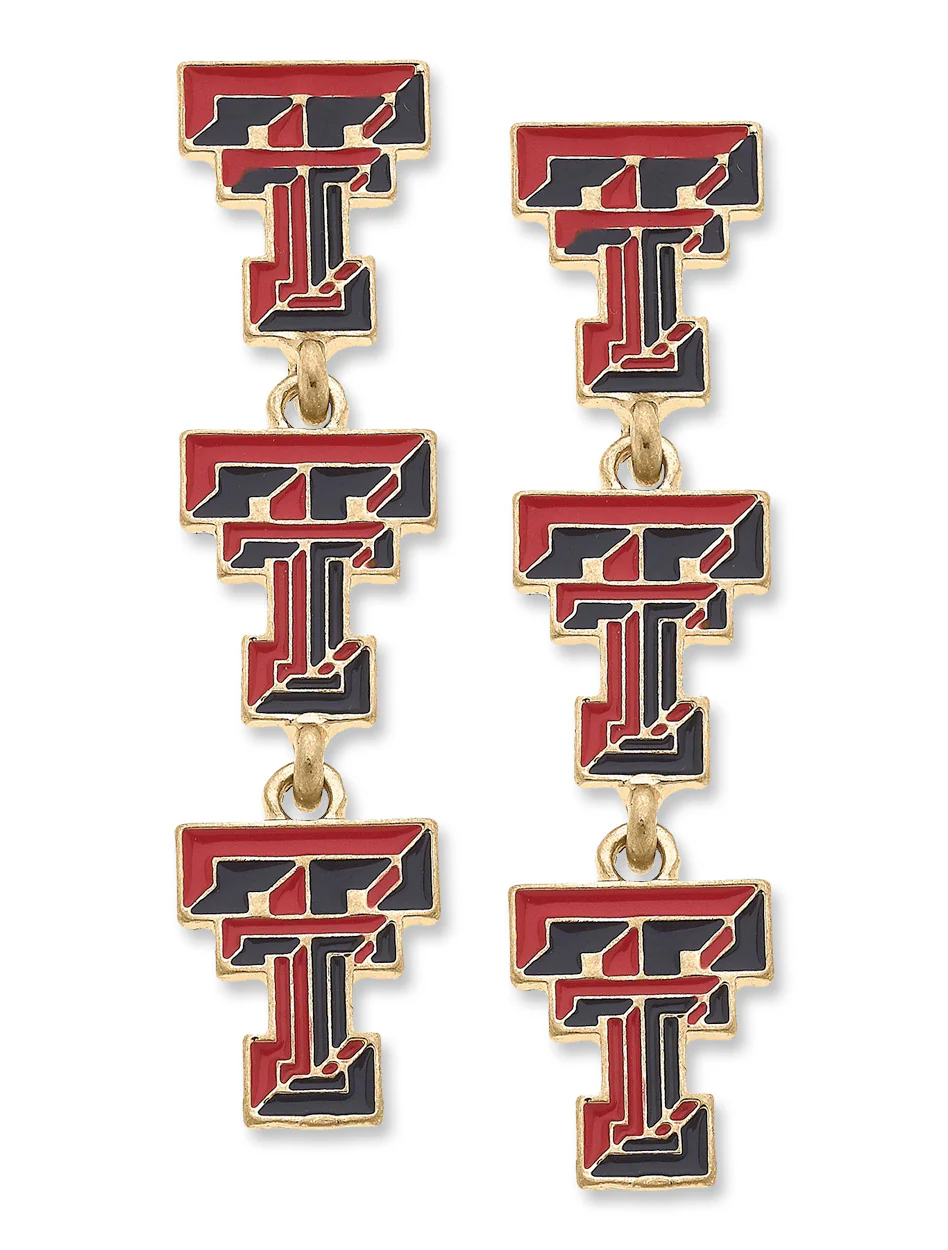 Texas Tech Double T Triple Drop Enamel Earrings