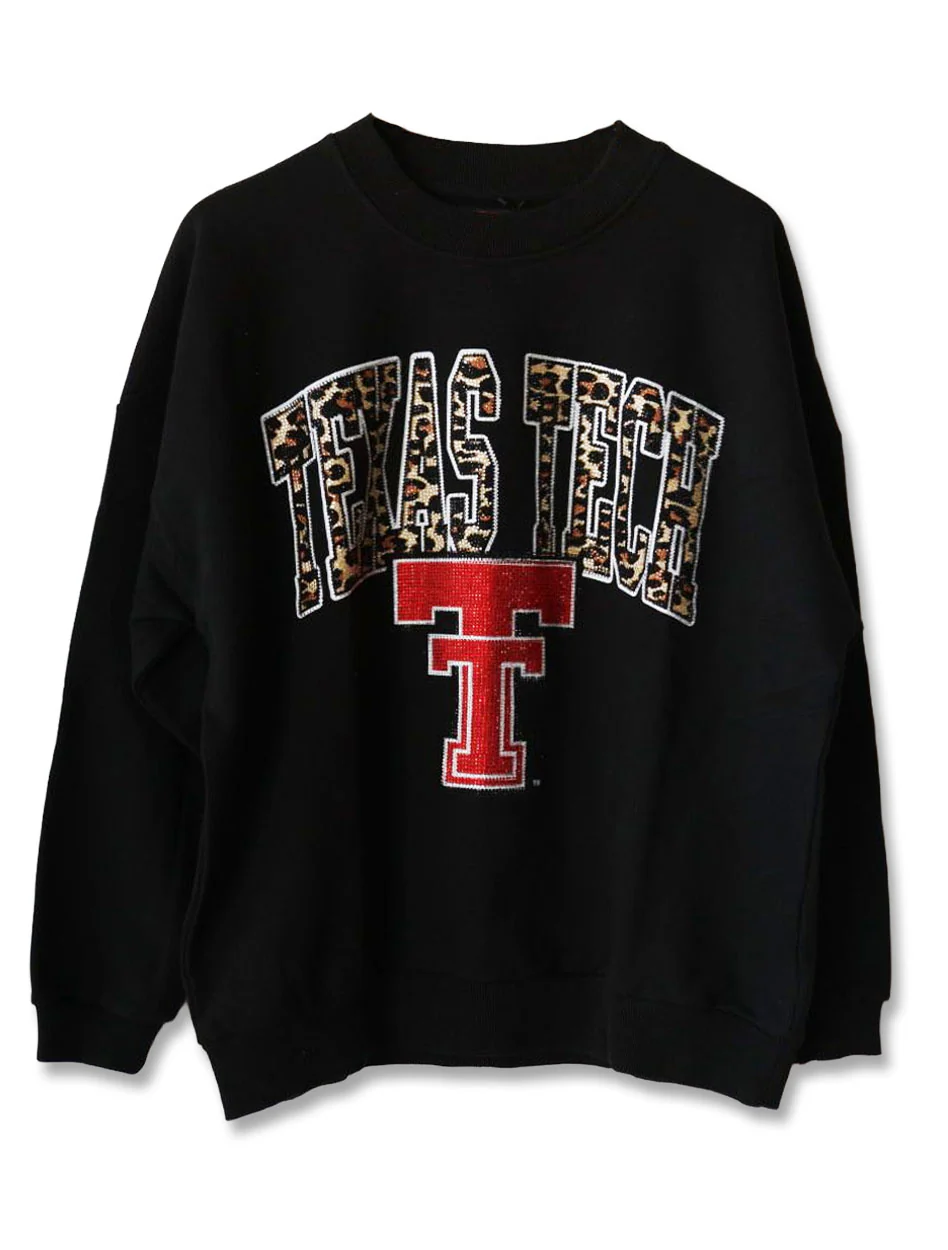 Texas Tech Leopard Arch over Vault Double T Rhinestone Sweatshirt