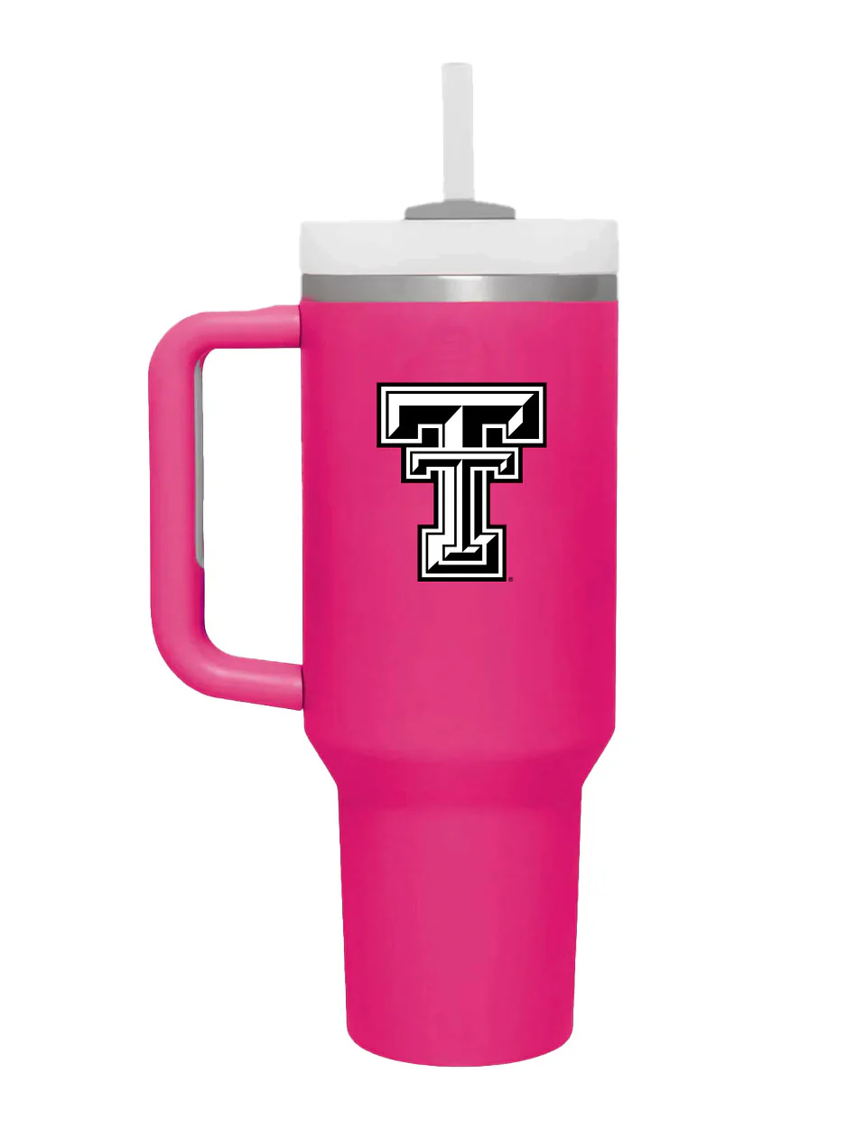 Texas Tech "Let's Go Party" 2.0 40 oz Pink Tumbler with Straw - Image 2