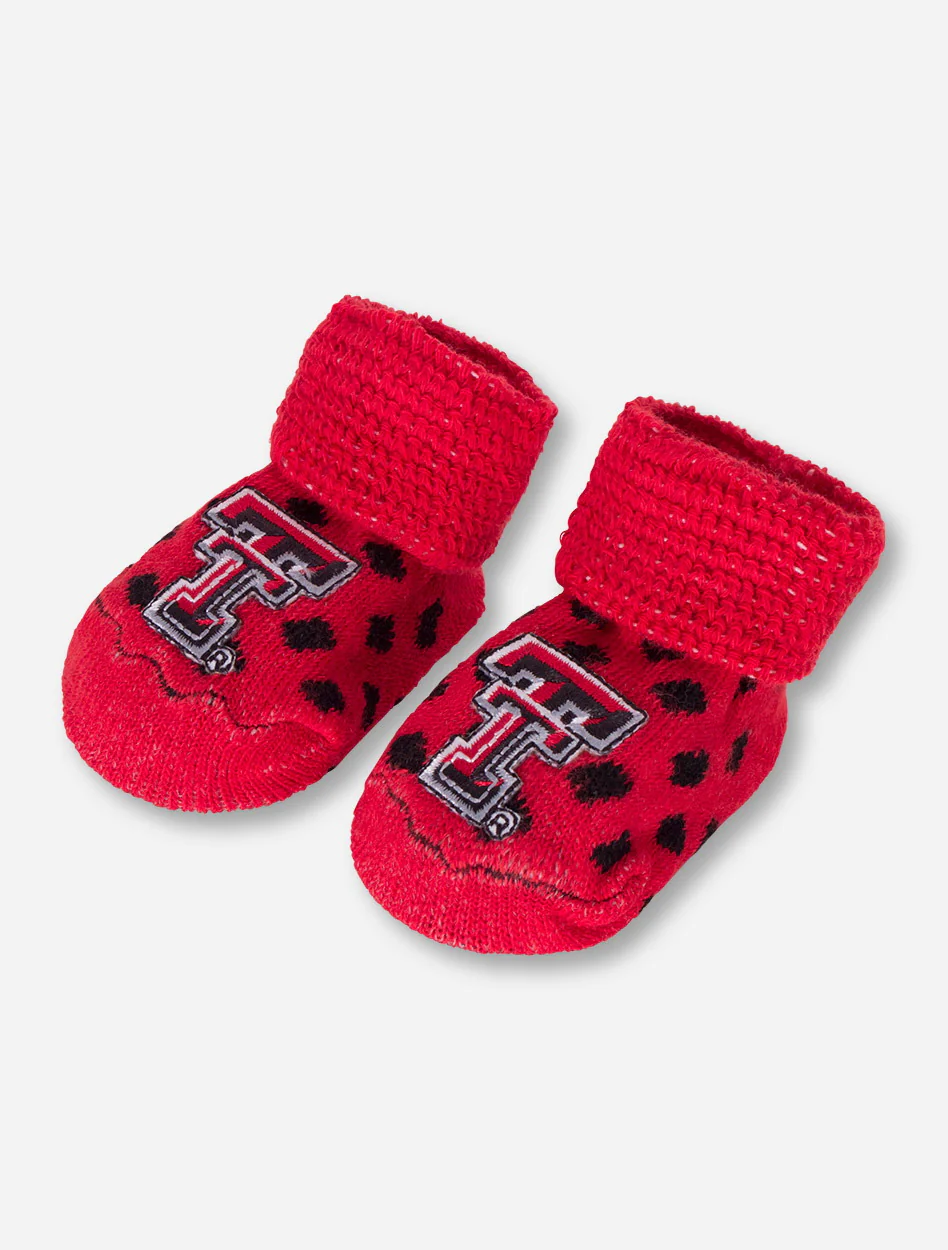 Texas Tech Polka Dot Knitted NEWBORN Booties