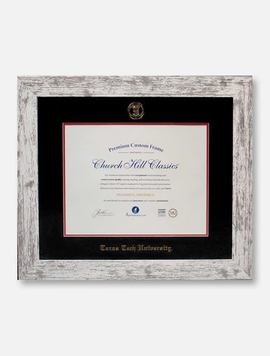 Texas Tech Red Raiders Barnwood White Gold Embossed Diploma Frame