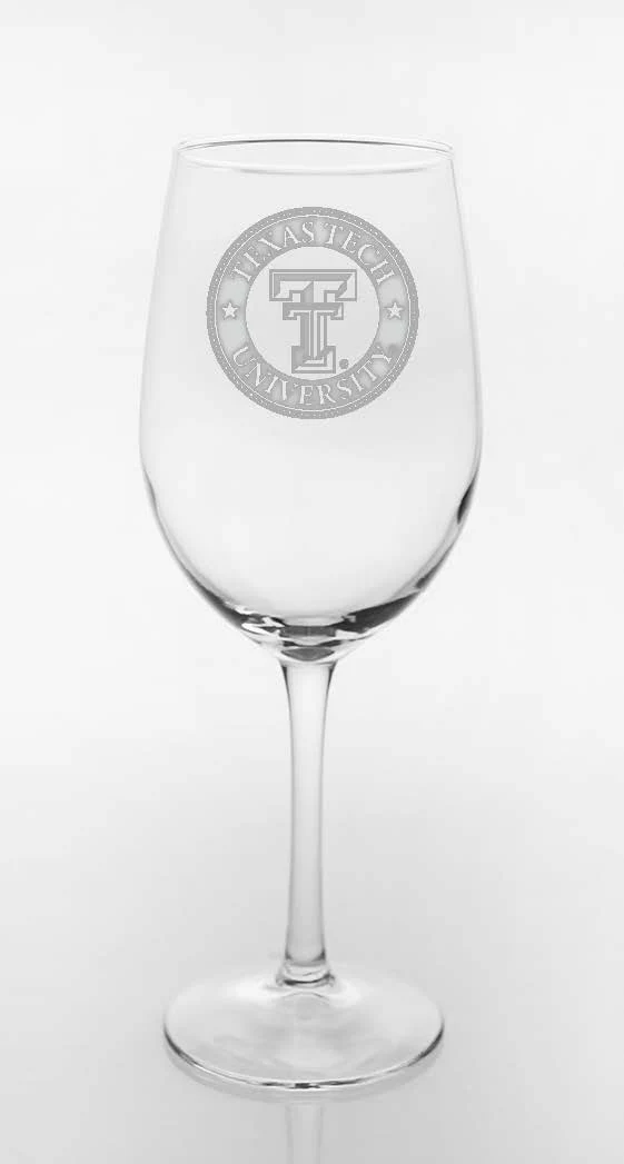 Texas Tech Red Raiders Etched Seal White WIne Glass