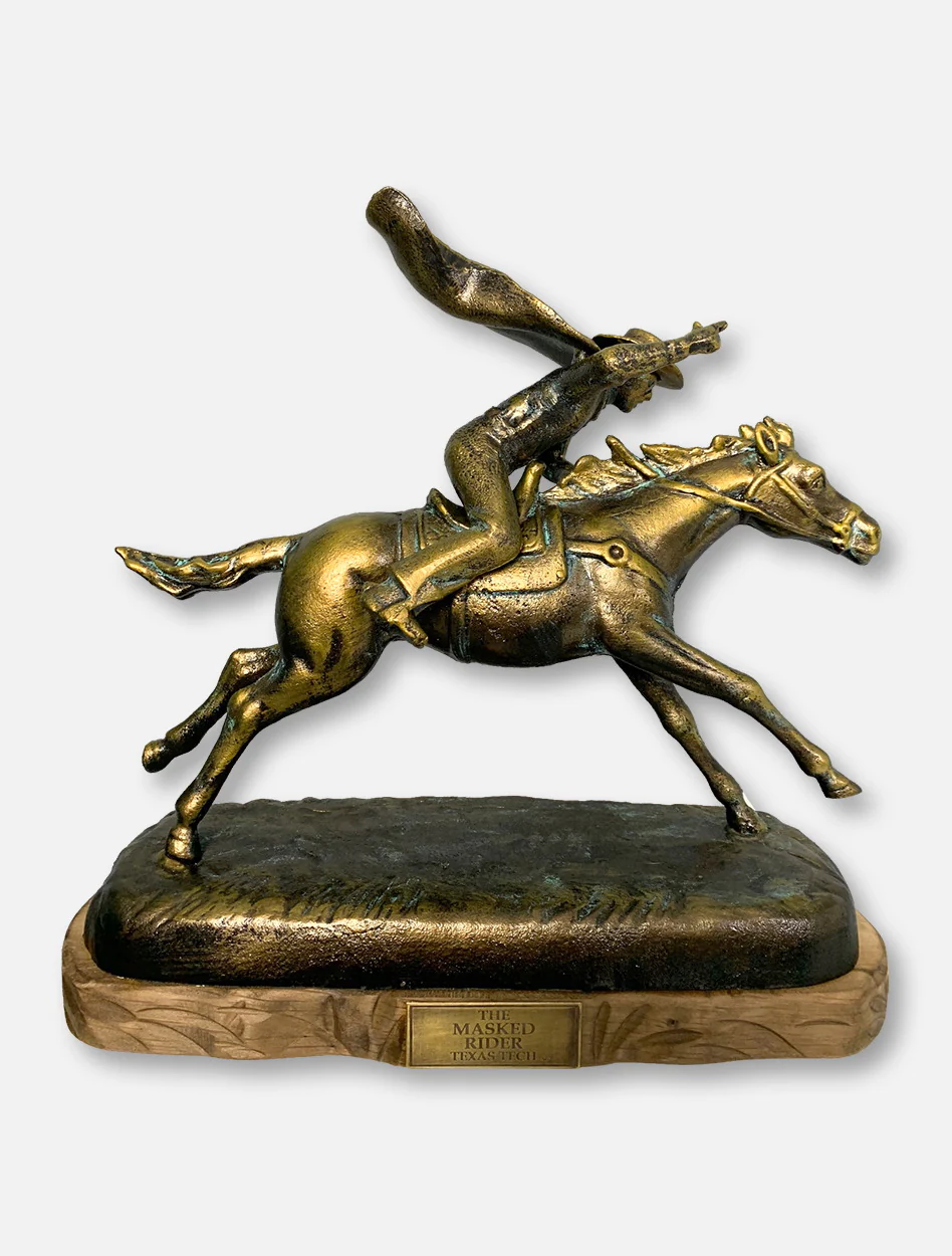 Texas Tech Red Raiders Masked Rider On Horse with Wooden Base Bronze Patina Finish Statue