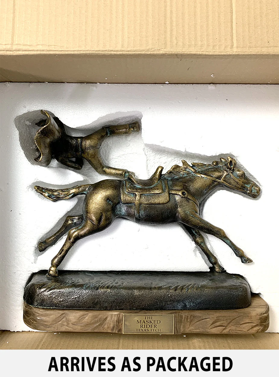 Texas Tech Red Raiders Masked Rider On Horse with Wooden Base Bronze Patina Finish Statue - Image 4