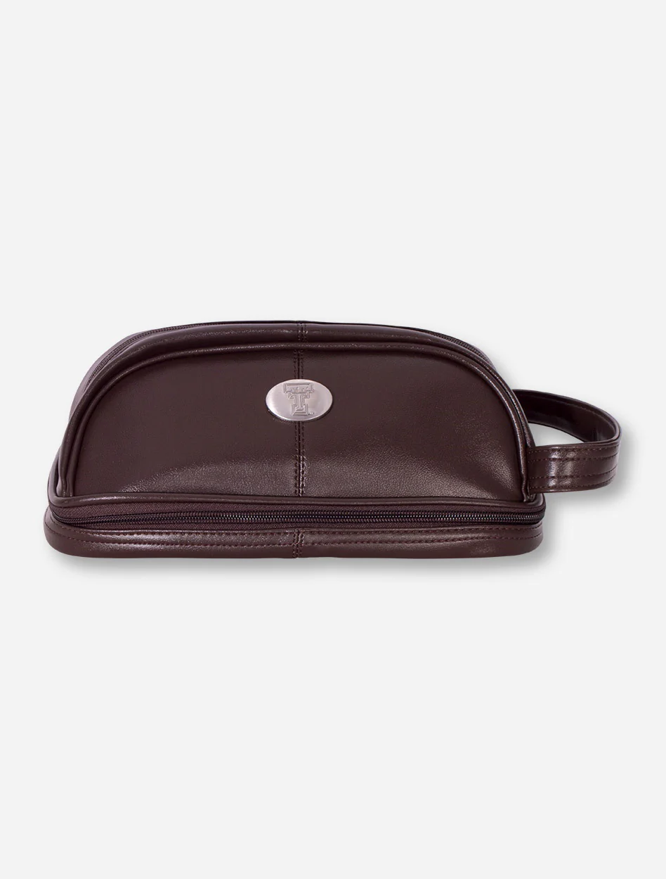 Texas Tech Silver Emblem on Brown Faux Leather Travel Bag