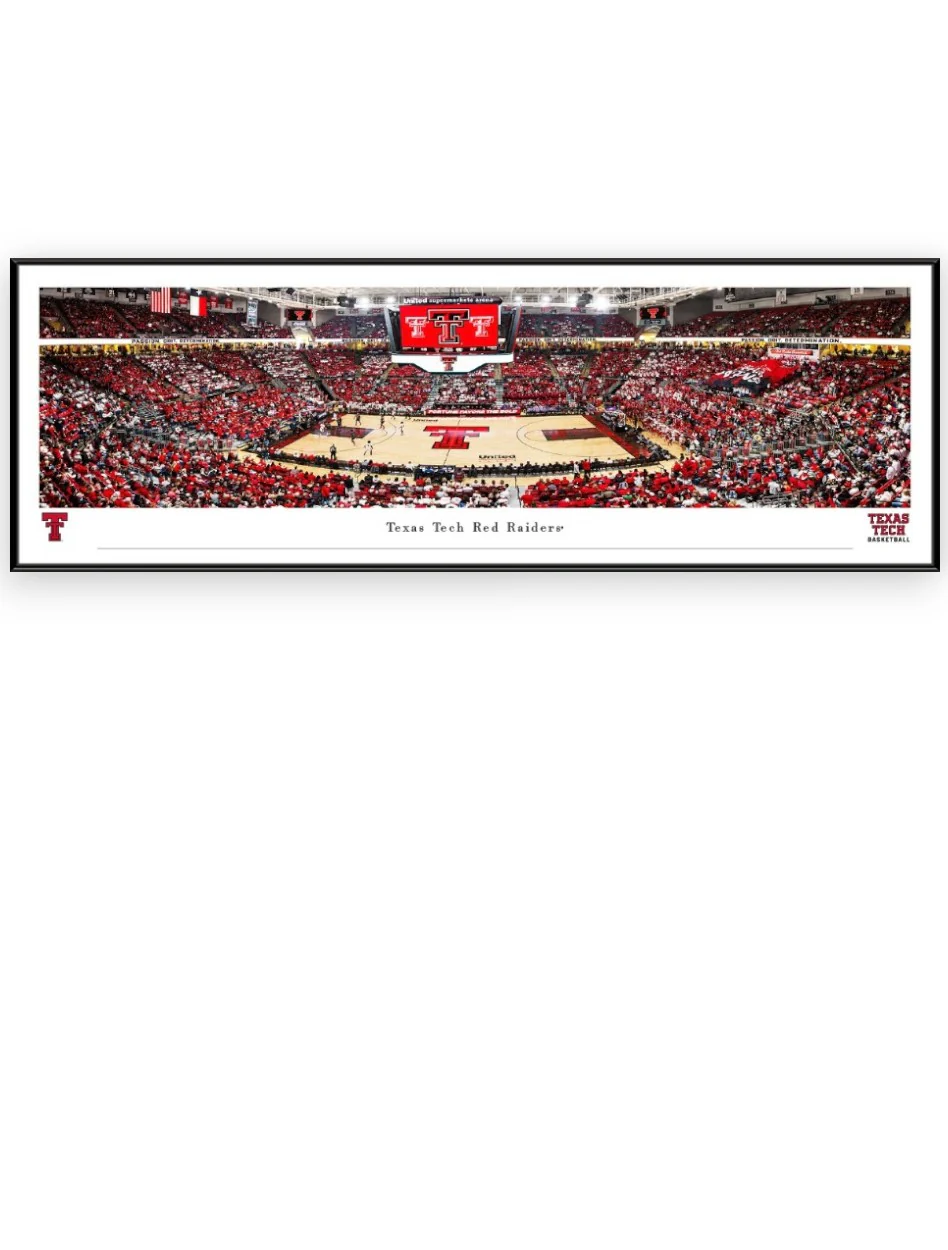 Texas Tech "Striped Out Basketball Game" Panoramic Poster in Standard Frame