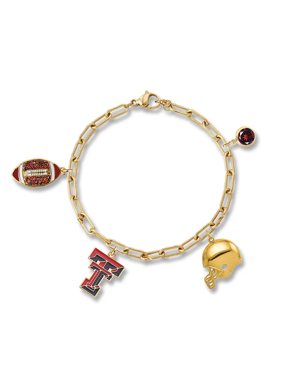 Texas Tech "Vatani" Football Rhinestone Charm Bracelet