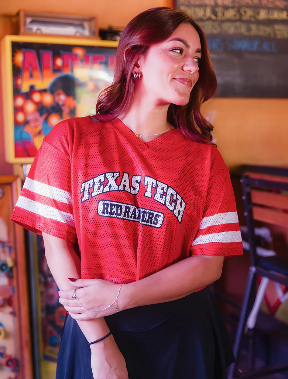 Texas Tech Zoozatz V-Neck Mesh Crop Top