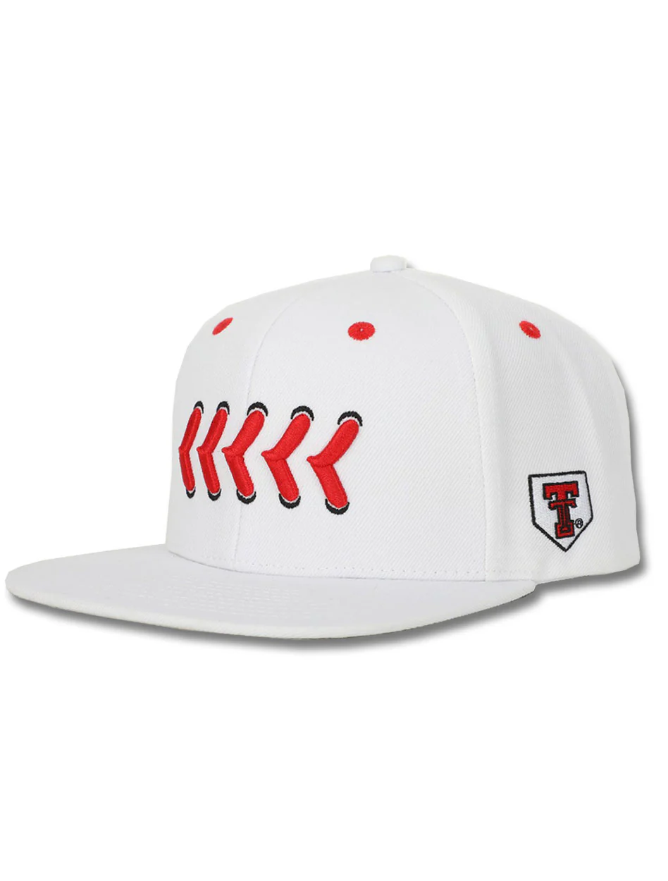 Texas Tech "Stitches" Baseball White Snapback Cap